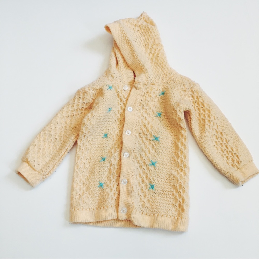 Vintage toddler girl knit hoodie sweater🍂